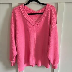 Aerie V-Neck Pink Sweater Oversized waffle tunic